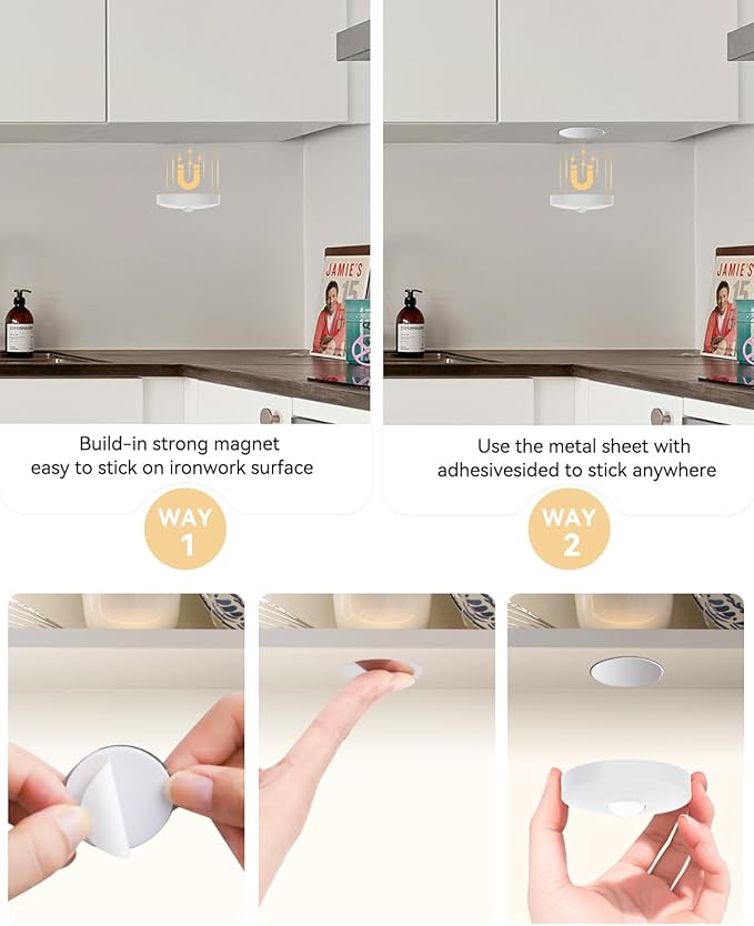 Rechargeable RGB Puck Lights with Remote Control, 1500mAh Battery Operated Push Lights, Dimmable & Timer Under Cabinet Lighting for Closet, Bedroom, Kitchen White 12Pcs