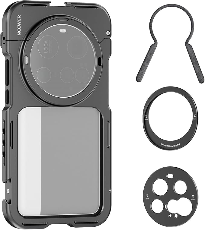 NEEWER 15 Ultra Cage, Quick Release Video Rig Case Phone Stabilizer Holder Compatible with Xiaomi 15 Ultra with 67mm Filter Adapter & 17mm Lens Backplate for Video Recording Filming, PA091 Black