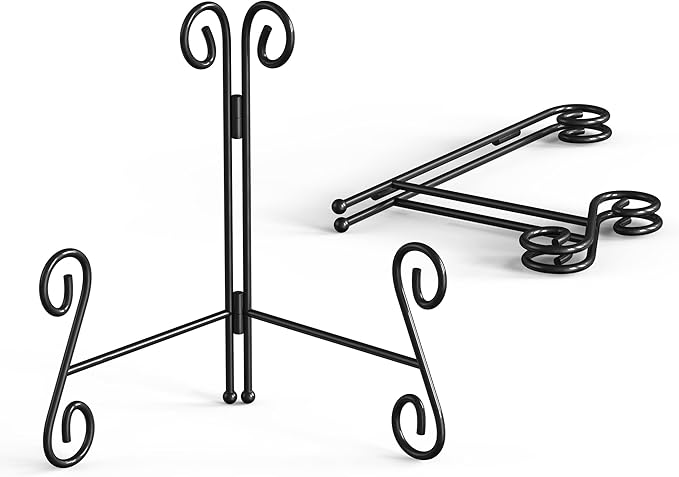 Plate Stand, 6 Inch Metal Plate Stands for Display 2 Pack, Black Iron Easel Stand Decorative Plate Holder for Picture Frame Photo Collectibles Book