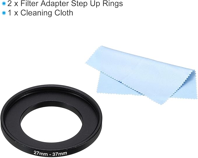 PATIKIL 27mm-37mm Metal Step Up Ring with Cleaning Cloth, 2 Pack Camera Lens Filter Adapter Ring Aluminum Filter Adapter Ring for Camera Lenses Hood, Black