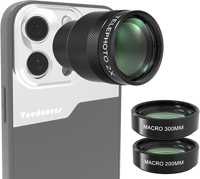 2X Telephoto Lens for Phone 5X Telephoto Camera, with 200mm & 300mm Macro Lens, 17mm Thread Universal Phone Lens Clip, Compatible with SmallRig and NEEWER Phone Cage (Add-ons 200mm&300mm)