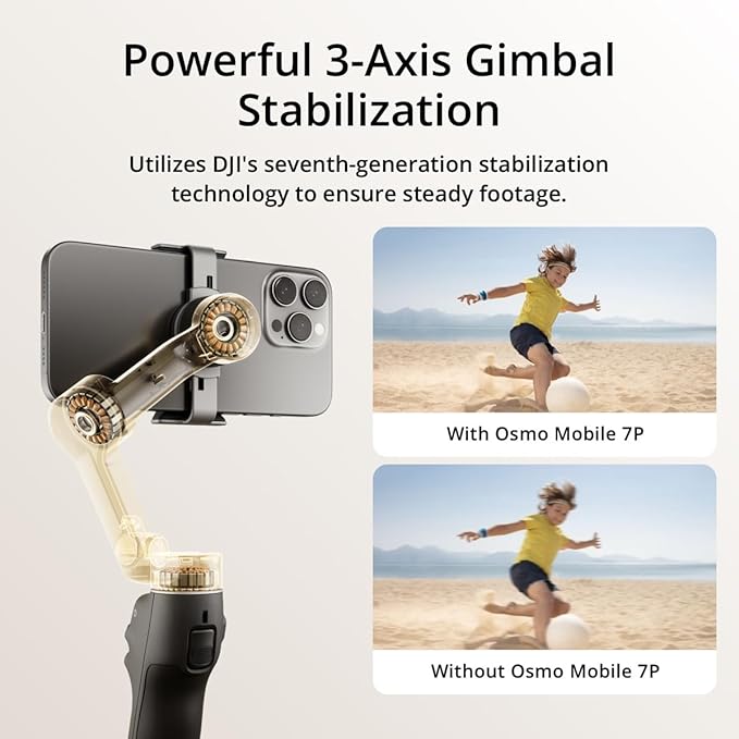 DJI Osmo Mobile 7P Gimbal Stabilizer for iPhone, Android, Lighting, 3-Axis Phone Gimbal, Built-in Extension Rod & Tripod, 10hrs Use, Phone Charging + Portable Charger + Wireless Mic Set + 20W Plug