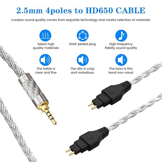 Replacement Cable for SENNHEISER Headphones HD650 HD600 HD580 HD535 HD545 HD565 HD265 with 2.5mm Plug (1.2m, 2.5mm 4poles)