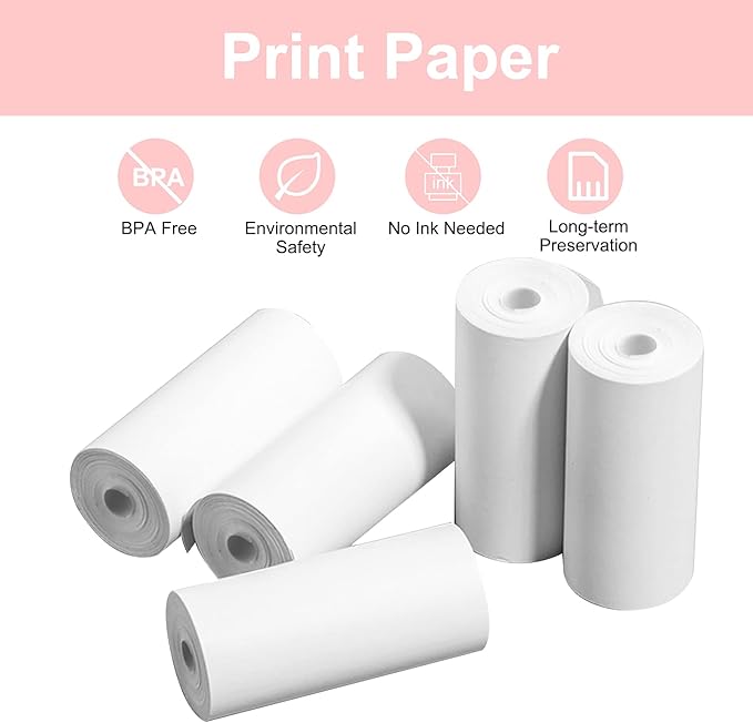 5 Rolls Kids Camera Paper Roll, Mijaowatch Kids Instant Camera Print Paper Non-Adhesive Camera Printer Paper Mini Camera Refill Photo Print Thermal Paper Rolls for Kids Print Cameras 2.24×1.18 Inches