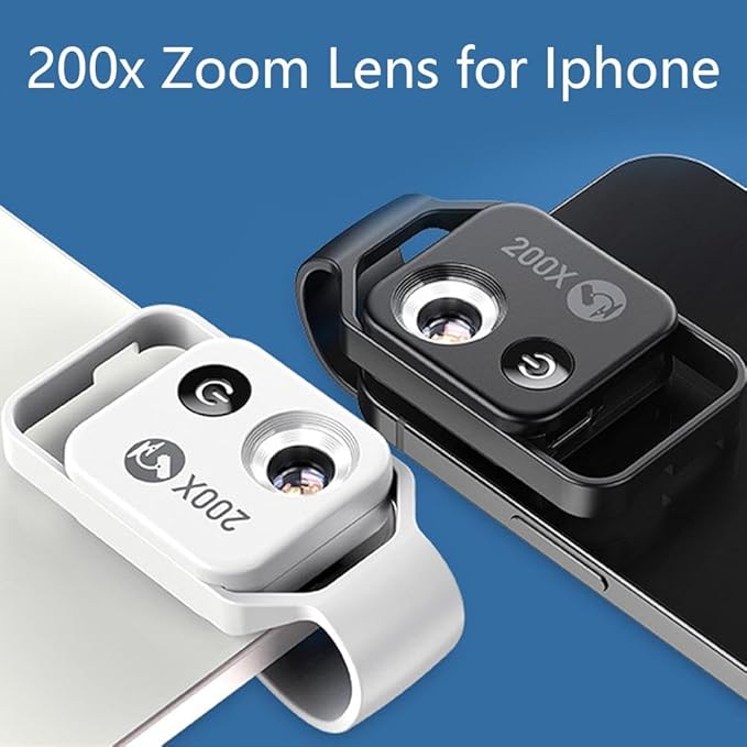 Nano Zoom 200x for iPhone, Phone Microscope Lens, 200x Phone Mini Pocket Microscope, Nanozoom 200x Magnification Zoom for iPhone, with LED Hd (MS002BK Without CPL)