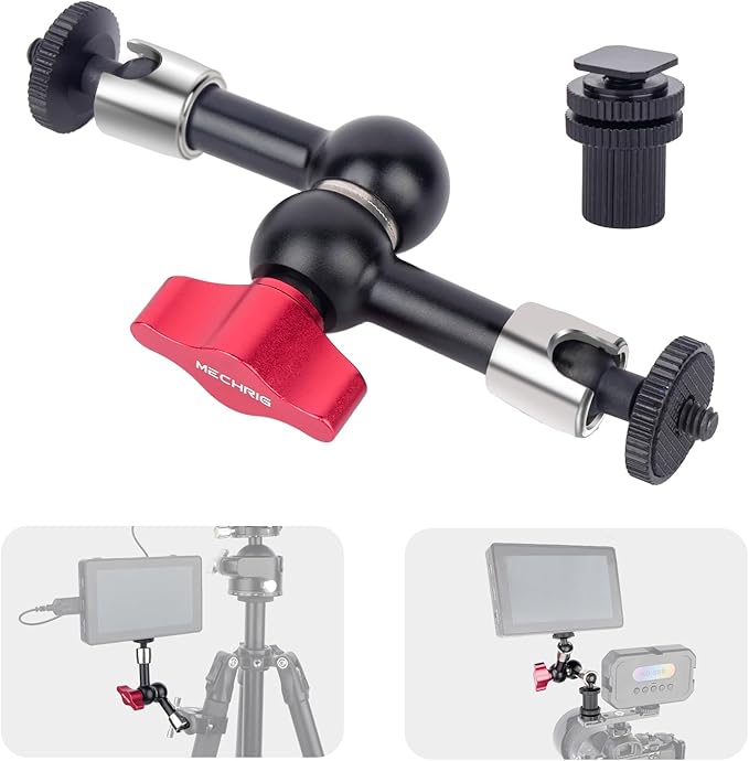 7" Cold Shoe Magic Arm with 360° Ball Joint & 1/4" Screw, Adjustable Stainless Steel Friction Arm for Camera Cage LED Light Microphone Monitor – DSLR Vlog Photography-87001