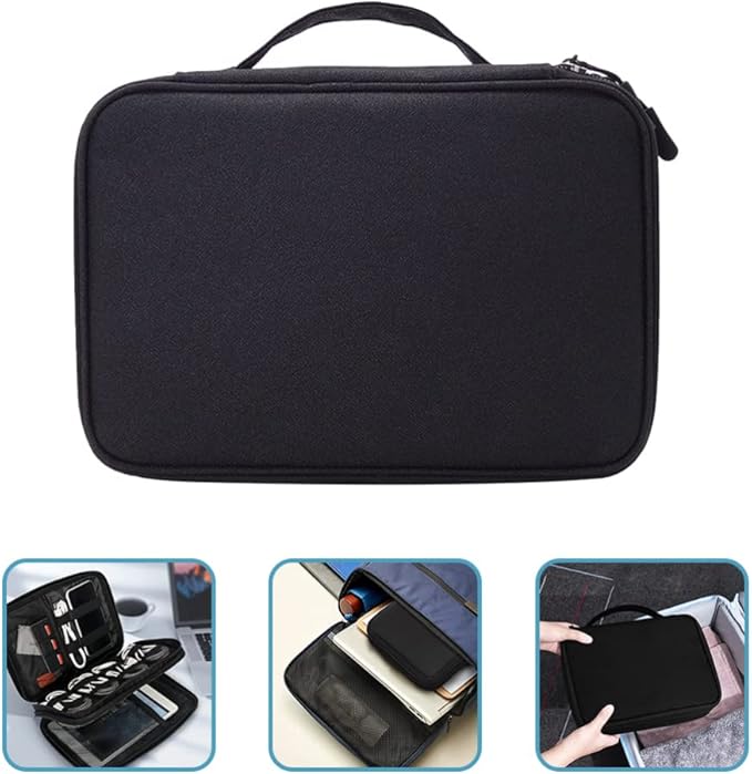 Milisten Electronic Accessories Case Double Layer Travel Tech Organizer Portable Storage Bag for Usb Cables Chargers Power Bank 9.25X6.69X3.14 Inches