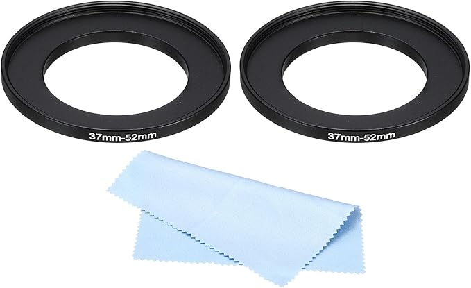 PATIKIL 37mm-52mm Metal Step Up Ring with Cleaning Cloth, 2 Pack Camera Lens Filter Adapter Ring Aluminum Filter Adapter Ring for Camera Lenses Hood, Black