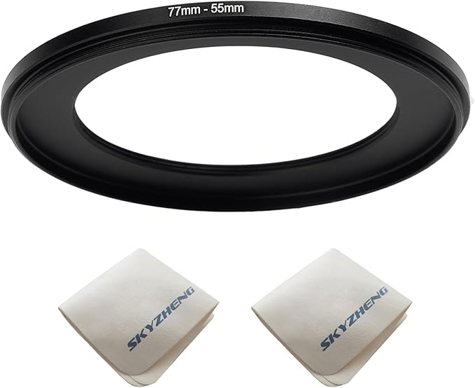 77mm Lens to 55mm Camera Lens Adapter 77mm to 55mm Step Down Ring Adapter Ring for All Brands of UV ND CPL, with Premium Lens Wiping Cloth 2 Pack (77mm-55mm)