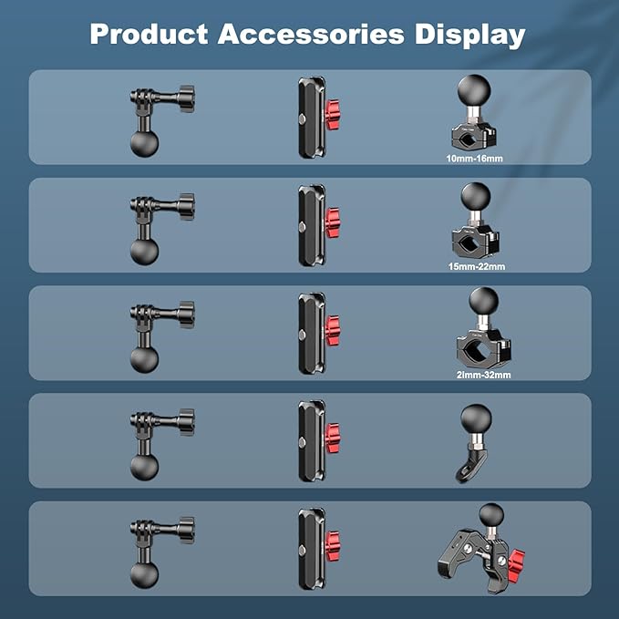 Camera Clamp Mount, Super Camera Mount Double Ball Head Magic Arm Adapter with U-Shaped for Motorcycle Handlebar Mounts & Aluminum Alloy Super Clamp for DSLR, 360° Rotating, 78002