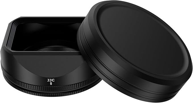 JJC LH-XF27 Metal Lens Hood Shade for Fujifilm XF 23mm f2.8 R WR Lens on X-E5 XE5 Camera, for Fuji XF 27mm f2.8 R WR, XF27mm f/2.8 Lenses, with Protective Lense Hood Cap, Black Color