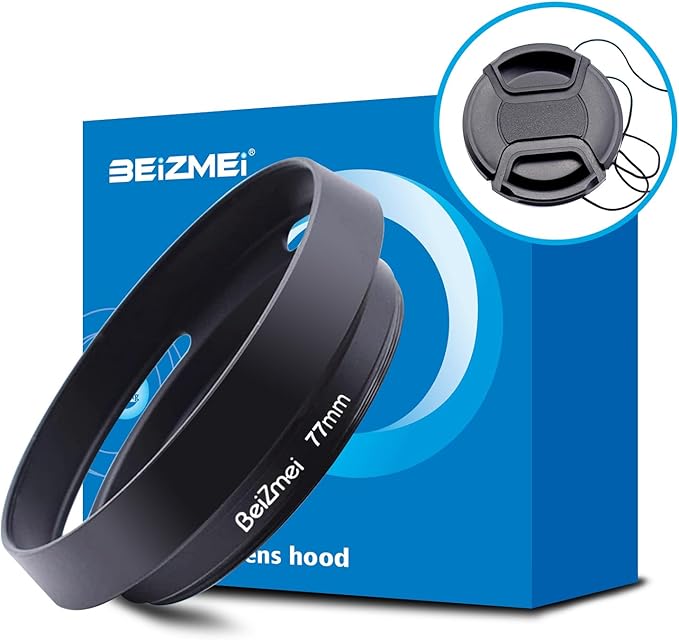 77mm Lens Hood,77mm Metal Camera Lens Hood Compatiable All Brands Ø Lenses with 77mm Filter Thread+77mm Lens Cap