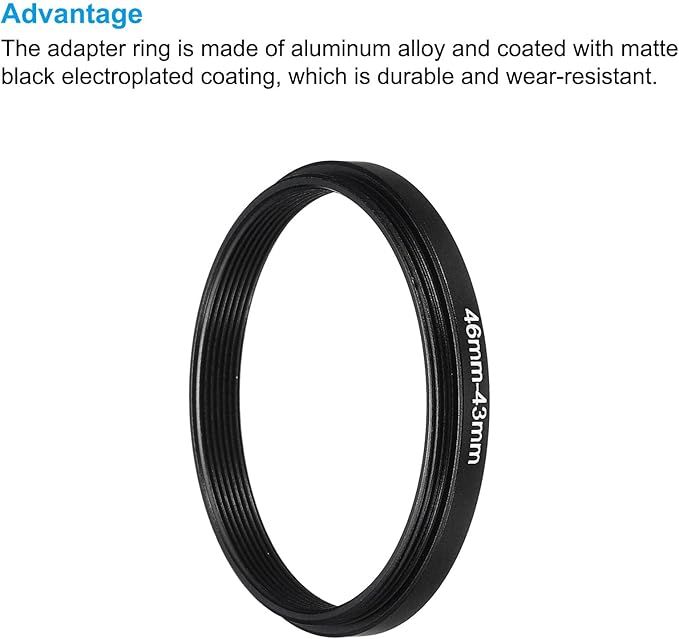 PATIKIL 46mm-43mm Metal Step Down Ring with Cleaning Cloth, 2 Pack Camera Lens Filter Adapter Ring Aluminum Filter Adapter Ring for Camera Lenses Hood, Black