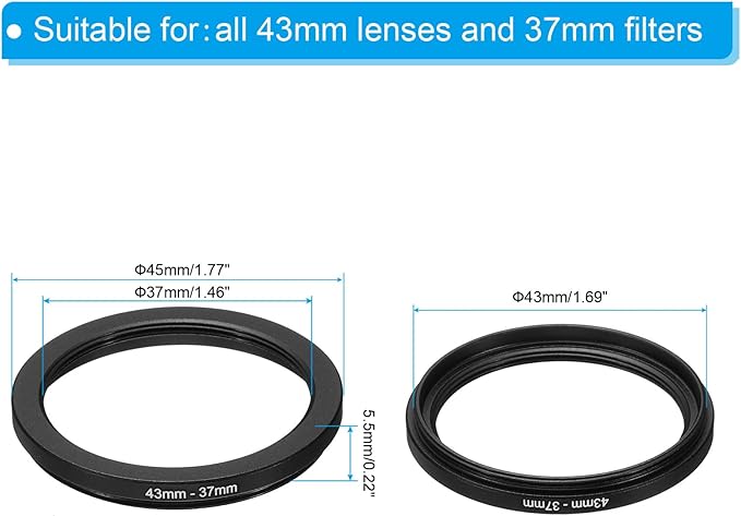 PATIKIL 43mm-37mm Metal Step Down Ring, Camera Lens Filter Adapter Ring Aluminum Filter Adapter Ring for Camera Lenses Hood, Black