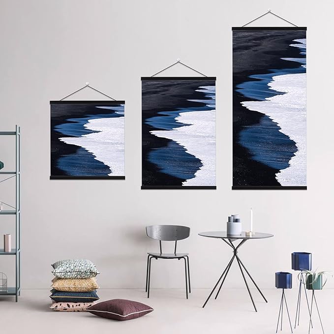 Ywlake Magnetic Poster Hanger, 18x24 18x12 18x24 Poster Frame Wood Wooden Magnet Print Posters Dowel Scroll Hanger Hangers Hanging Kit for Walls Map Canvas Artwork (Black, 18")