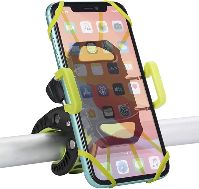 Bike Phone Mount, Motorcycle Mountain Bike Handlebar Bicycle Golf Cart Stroller Cell Phone Holder with Rubber Strap 360 Degrees Rotate for iPhone X 8 7 6 6s Plus Samsung (Green)