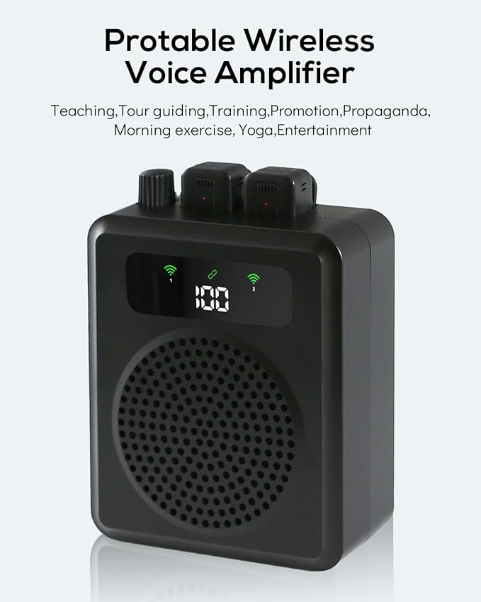 Wireless Voice Amplifier with Lavalier Microphones, Portable Voice Amplifier, Microphone with Speaker, Mini Megaphone with Clip on/Lapel Mic Teacher Microphone for Classroom Speech