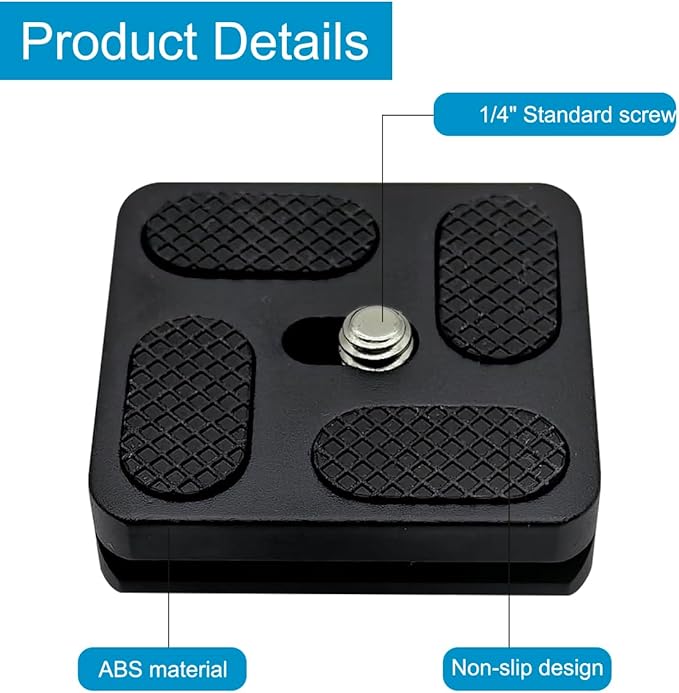PU-40 40mm Universal Quick Release Plate with 1/4" Screw, Arca-Swiss Compatible Slide-in QR Plate for DSLR Camera, Mini Tripod & Ball Head