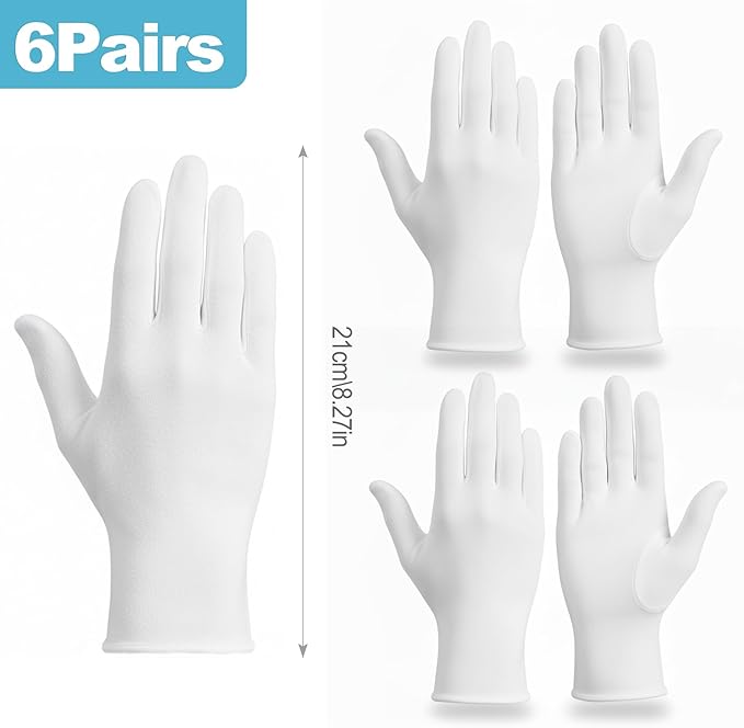 CoguZed 6 Pairs White Cotton Gloves for Jewelry & Art Handling - Thin Non-Latex Inspection Gloves for Coin Collecting, Craft Work - Unisex Size