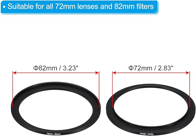 PATIKIL 72mm-82mm Metal Step Up Ring with Cleaning Cloth, 2 Pack Camera Lens Filter Adapter Ring Aluminum Filter Adapter Ring for Camera Lenses Hood, Black