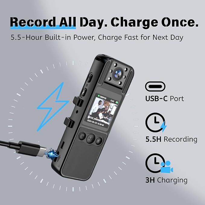 128G4K Body Cam with 180°Rotating Lens,Bike Camera with Audio and Video Recording,Sport Camera with 6hrs Battery,Night Vision,Wearable Cam for Pet,Office,Security Police Law Enforcement (H82-4K-128G)