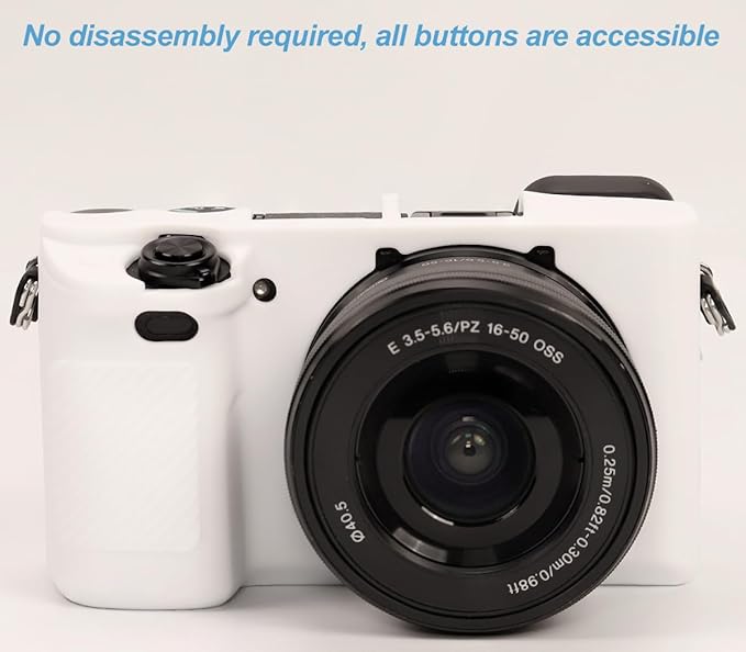 Pocoukate Case for Sony Alpha A6400, A6300, Camera, Soft Silicone Protective Cover Skin with Screen Protector Accessories for Sony Alpha A6400 / 6300 Digital Camera Silicone Cas - White