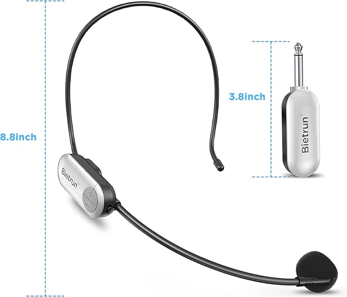 Bietrun UHF Wireless Microphone Headset, 165ft Range, Working Time 6H, 1/4''Plug, Wireless Headset Mic ＆Handheld Mic 2 in 1, for Karaoke Speaker, Amplifier, Speakers, PA System, Teaching, Fitness