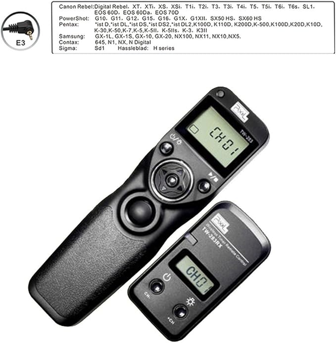 Wireless Shutter Release for Canon ，PIXEL TW-283/E3 LCD Timer Remote Control for Canon 650D 650D 600D 550D 500D 450D 70D 60D 700D