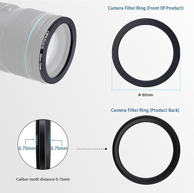 9Pcs 82mm Filter Ring Adapter Set,Metal Step Down Ring for All Brands UV ND CPL 82-46mm,82-49mm,82-52mm,82-55mm,82-58mm,82-62mm,82-67mm,82-72mm,82-77mm