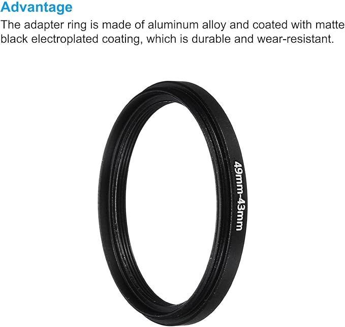 PATIKIL 49mm-43mm Metal Step Down Ring with Cleaning Cloth, 2 Pack Camera Lens Filter Adapter Ring Aluminum Filter Adapter Ring for Camera Lenses Hood, Black