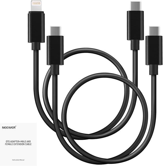 NEEWER 2 Pack OTG Cable Set, USB C to C & USB C to iOS, Male to Male DAC Audio Output Cable Compatible with iPhone iPad Android MacBook Laptop PC, 18"/45cm, LM6