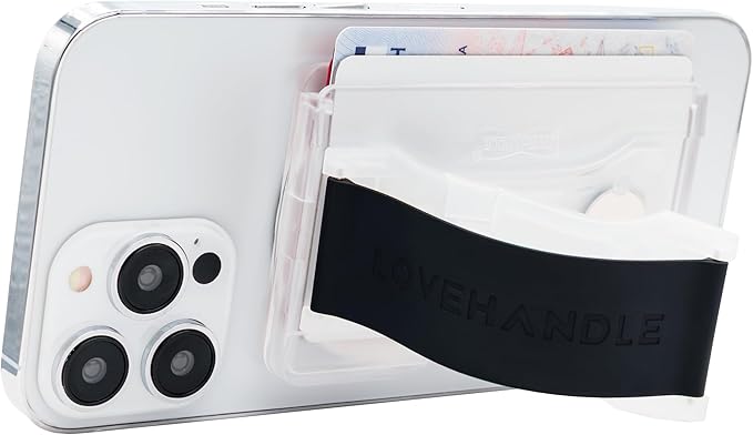 LoveHandle Phone Wallet with Kickstand and Adapter Ring for MagSafe, Phone Card Holder, Wireless Charging Compatible, Wallet Compatible with MagSafe - Black on Clear Wallet