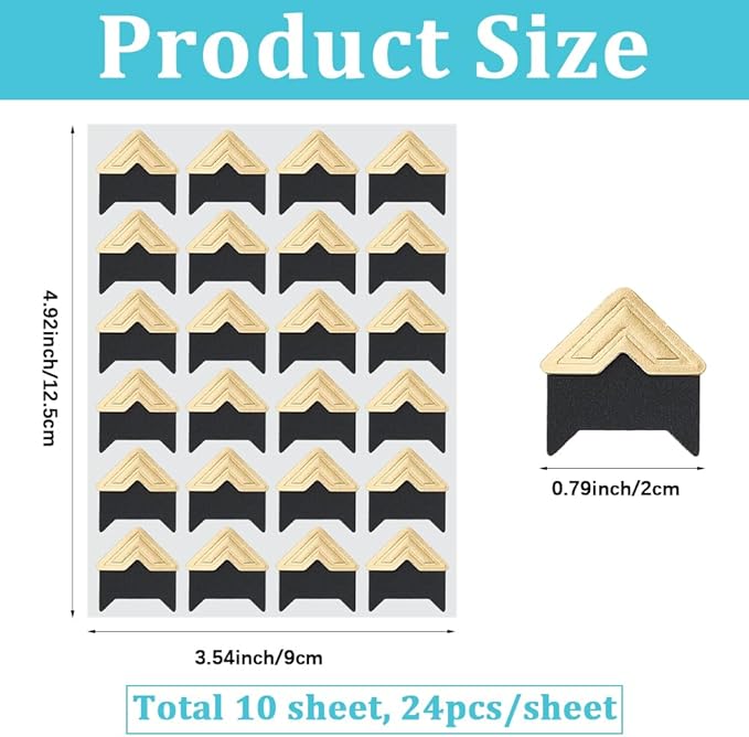 240Pcs Gold Photo Corner Stickers Self Adhesive Picture Corners Paper Acid Free Pictures Photos Album Mounting Frames Sticker for Scrapbooking Memory Books Diary Journal DIY Craft Supplies