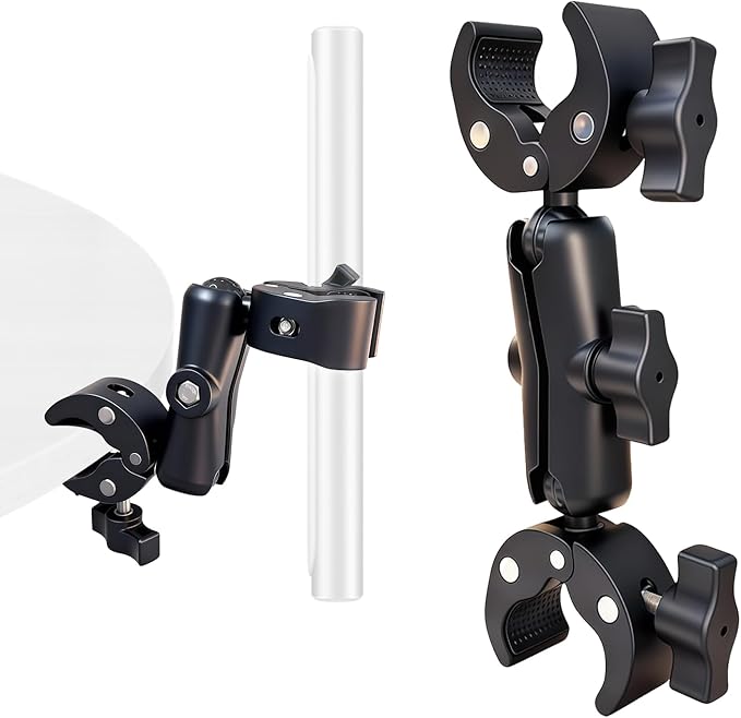 Wokyo 9in Double Clamp Camera Mount, Heavy-Duty Umbrella Clamp with 360° Ballhead Magic Arm Studio Light Stand for Boom Stand Reflector Tripod Cross Bars Motorcycle Bike Desktop Monitor