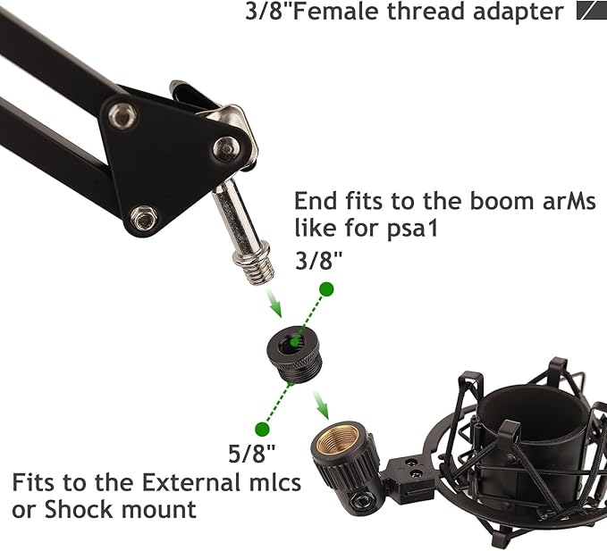 Mic Stand Adapter 5/8 Female to 3/8 Male and 3/8 Female to 5/8 Male Screw Adapter Thread for Microphone Stand Mount to Camera Tripod Adapter 2 Pack
