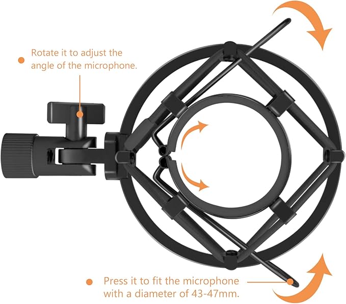 Microphone Shock Mount Mic Holder, Anti-Vibration Suspension Shock Mount Mic Holder Clip for 43mm-47mm Diameter Condenser Microphone