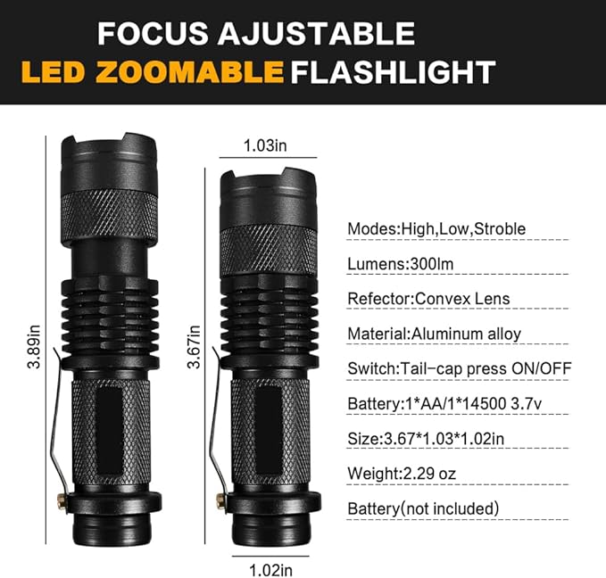10 Pieces LED Flashlights Torch, High Lumens Mini Flashlight Waterproof Pocket Flash Light with 3 Modes, Adjustable Focus Zoomable for Camping, Hiking, Indoor, Outdoor, Home Use