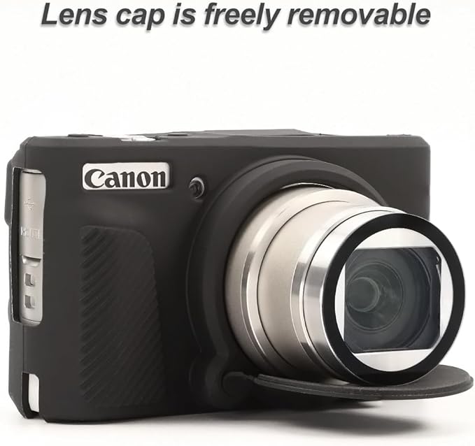 Pocoukate Case for Canon PowerShot SX740 HS Camera, Soft Silicone Protective Cover Skin with Removable Lens Cover for SX740/SX730 HS Accessories Rubber with Tempered Glass Screen Protector - Black