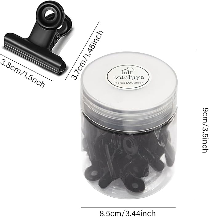 Bulldog Black Metal Binder Clips with Strong Spring - Small, 38 mm, Seal Clamps for Coffee Tea Food Bags, Decorative Clips for DIY Photo Grid