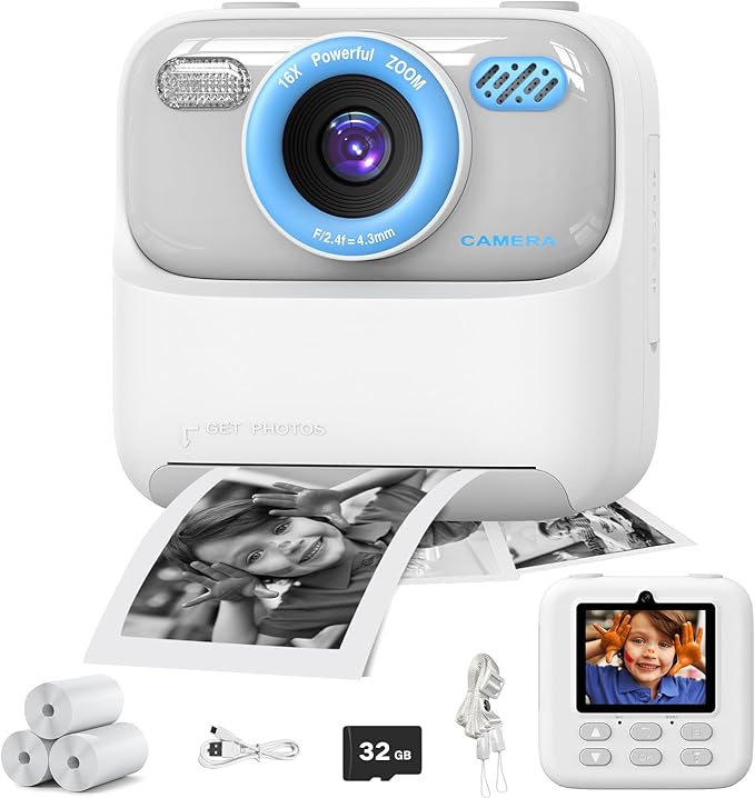 masterbee Kid Camera Instant Print Photo, Birthday Gifts for Girls and Boys, Kids Digital Camera Toys, 1080P HD Video, 3 4 5 6 7 8 9 10 11 12 Year Old Boy Gifts/Girl Gifts