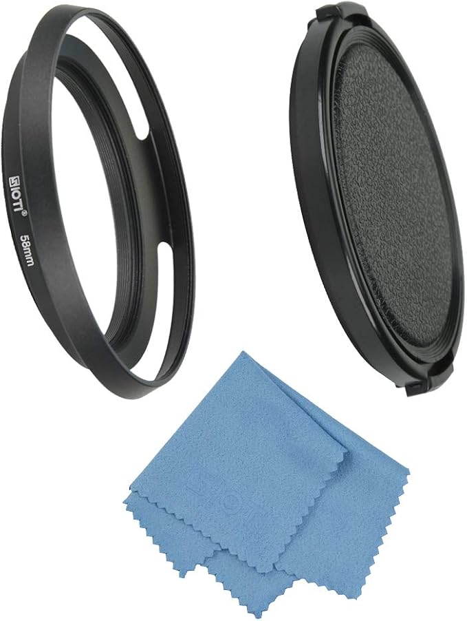 SIOTI 58mm Lens Hood, Oxidation Matte Anti Reflective Treatment, Aluminum Alloy, with 1 * 72mm Lens Cap, Compatible with Sony/Canon/Nikon/Fuji etc >24mm Camera Lens