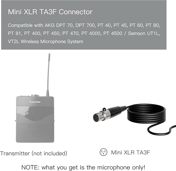 J K MIC-J 044 Lapel Microphone Lavalier Microphone Compatible with AKG Samson Wireless Transmitter - Mini XLR TA3F Plug