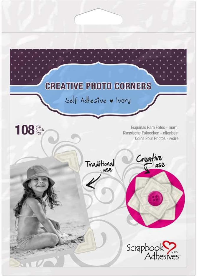 SCRAPBOOK ADHESIVES BY 3L Self-Adhesive Creative Paper Photo Corners, Ivory, 108-Pack