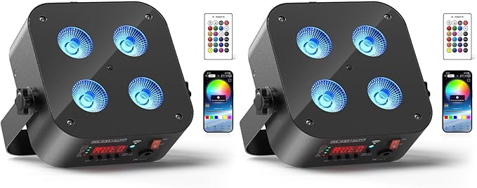 Mini Rechargeable Par Lights, 4 * 18W RGBWA UV 6 in 1 Battery Powered Upights, APP & Wireless DMX Control Stage Lights, Uplighting for Festival Party Wedding Event - 2 Pack