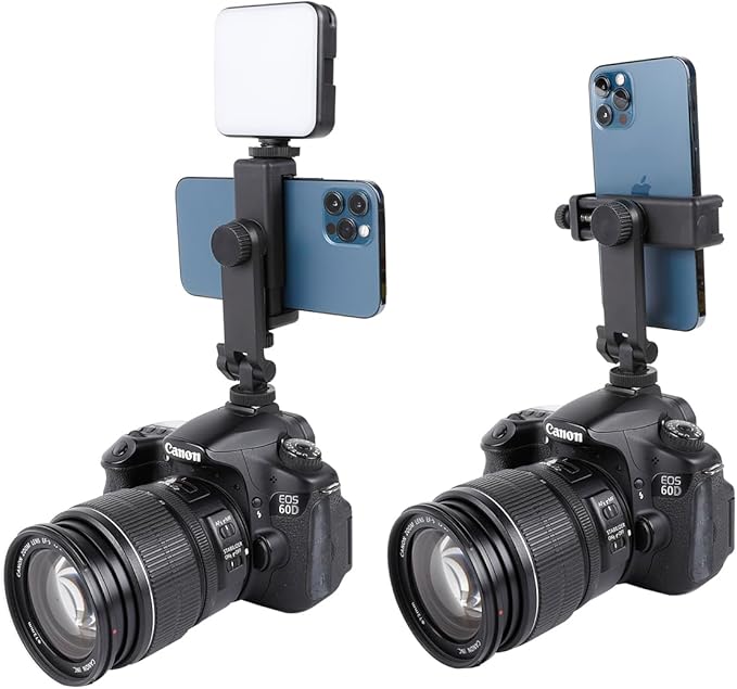 Multifunctional Universal Cell Phone Tripod Mount Adapter 360 Rotation Camera Hot Shoe Phone Holder Compatible with Canon Nikon Sony DSLR