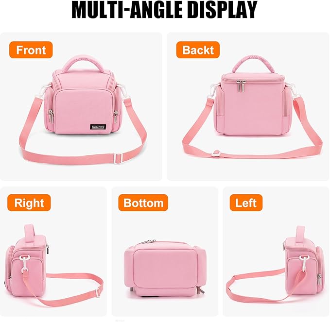 CADeN Compact Camera Shoulder Crossbody Bag Case Compatible for Nikon, Canon, Sony SLR/DSLR Mirrorless Cameras and Lenses Waterproof(1.0 S, Pink)