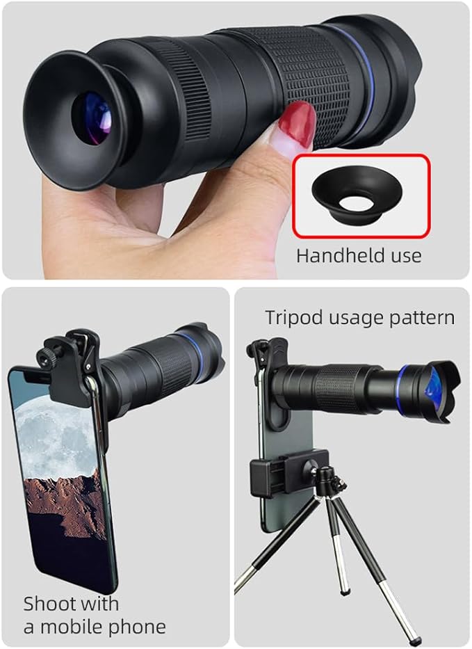 Andoer 36X Telephoto Lens Kit with Mini Tripod, Phone Clip, Holder, Lens Bag, Cleaning Cloth for Hiking, Camping, Wildlife Observation, Moon, Sports, Game, Concert Watching