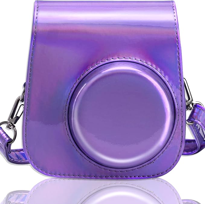 Frankmate PU Leather Camera Case Compatible with Fujifilm Instax Mini 11 12 Instant Camera with Adjustable Strap and Pocket (Magic Purple)