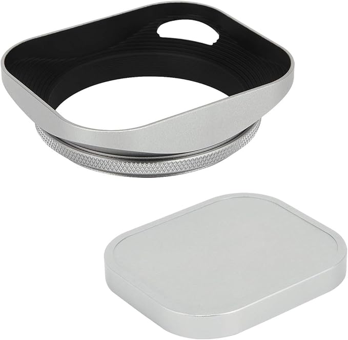 Haoge LH-W58P 58mm Square Metal Screw-in Lens Hood Hollow Out Designed with Cap for Leica Rangefinder Camera with 58mm E58 Filter Thread Lens Silver