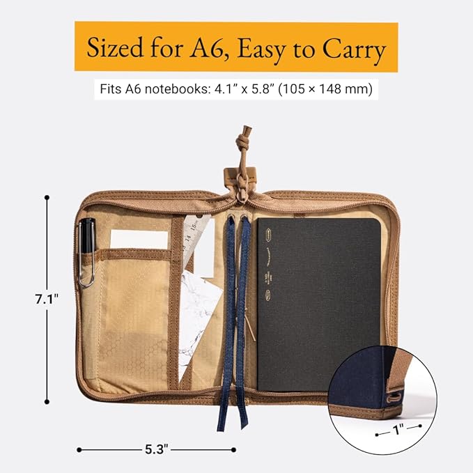 LOCHBY® Field Folio A6 | Zippered Notebook Cover | Water-Resistant Waxed Canvas | Ideal for Travel, Art, & Bullet Journals
